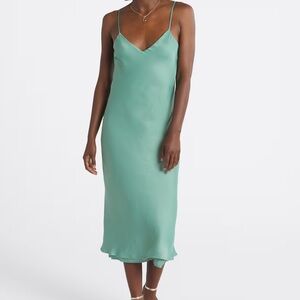 Z Supply Selina Midi Satin Slip Dress | Teal Green | Size XL